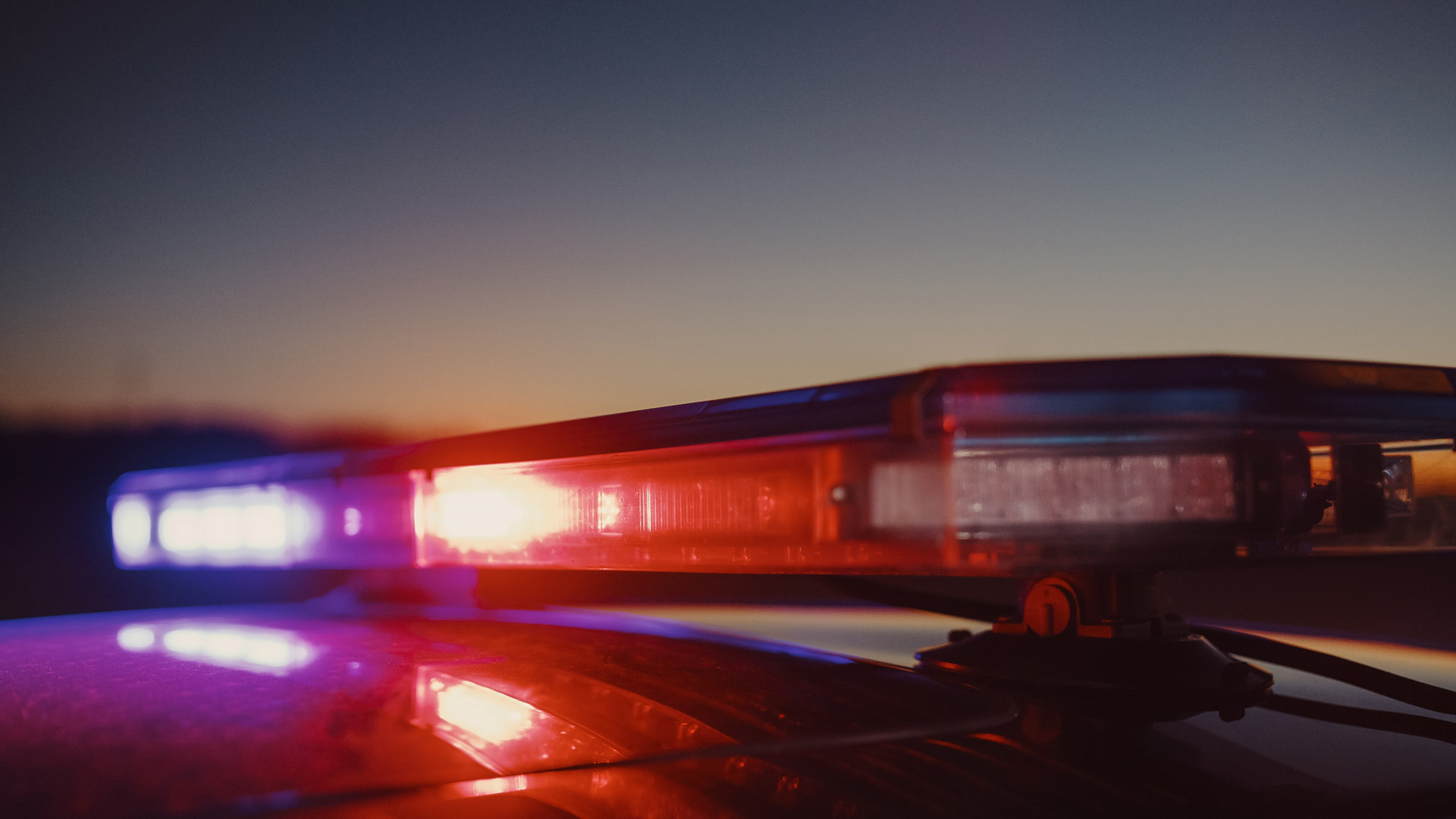 Close-up of red and blue police cruiser lights